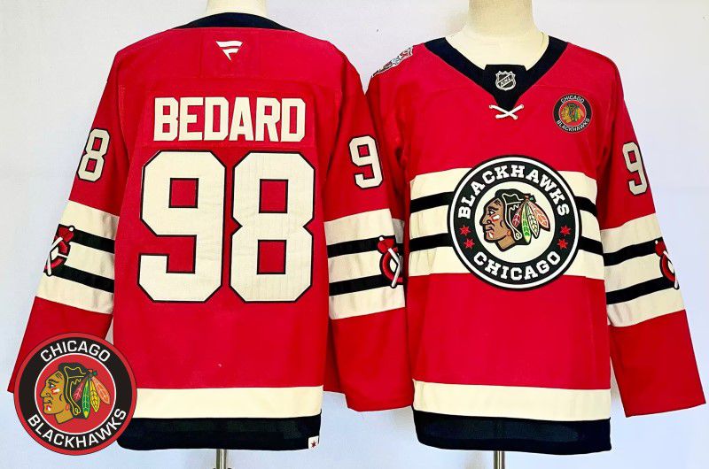 Men Chicago Blackhawks #98 Bedard Red Fanatics 2025 NHL Jersey style 6
